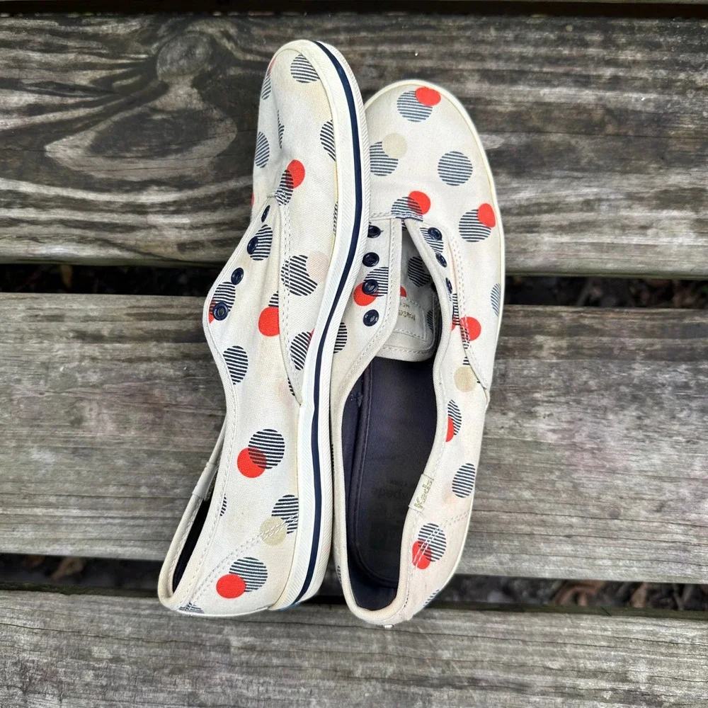 Kate Spade x Keds Polka Dot Canvas Sneakers Casual‎ Cream Orange Blue Size 8